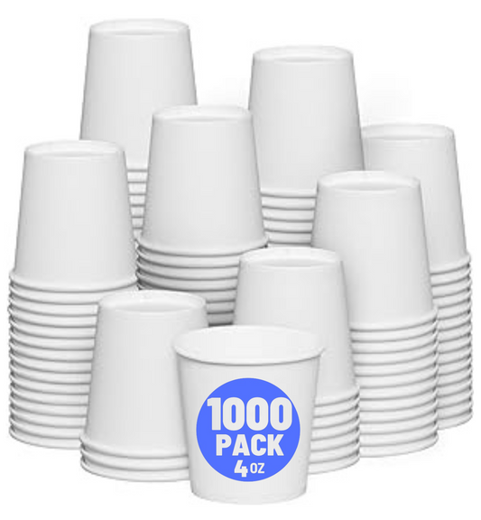 1000 Count 4 oz Disposable White Paper Cups