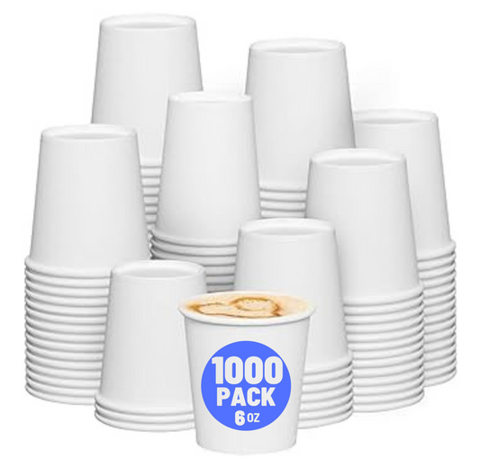 1000 Count 6 oz Disposable White Paper Cups